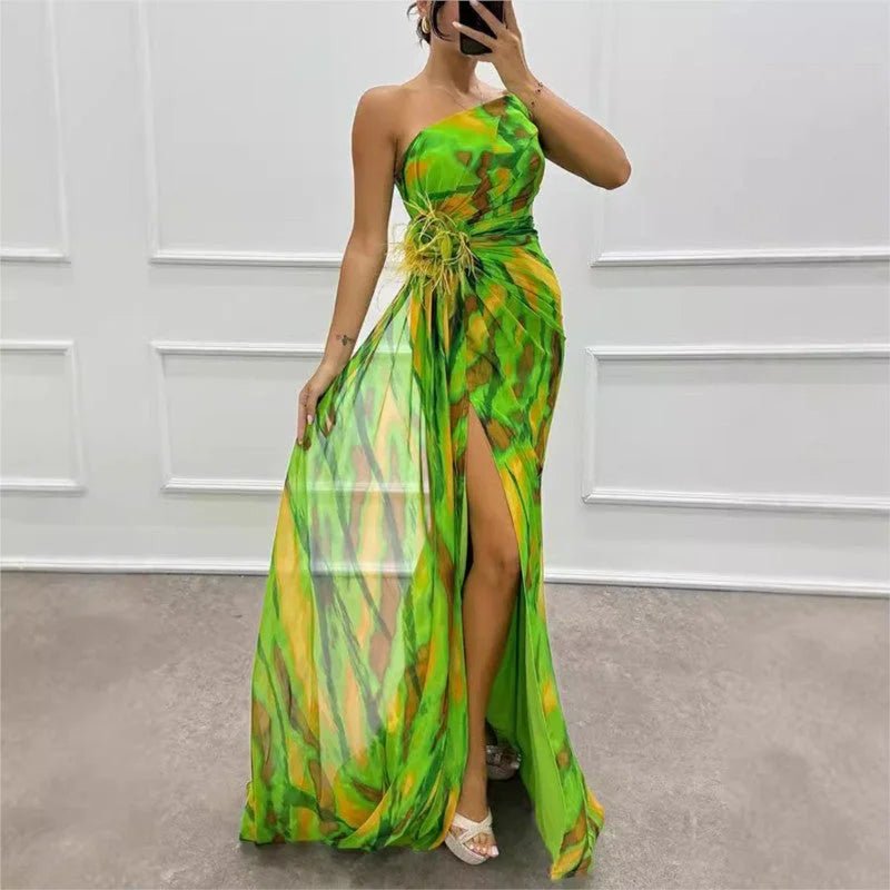 Flowy sleeveless maxi dress with open back design